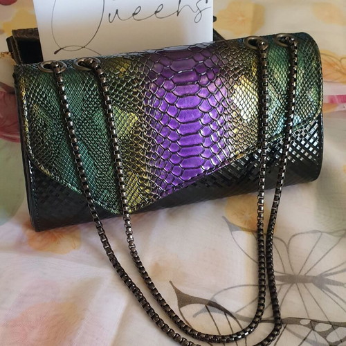 Patent leather shoulder bag new, multicolor with chain