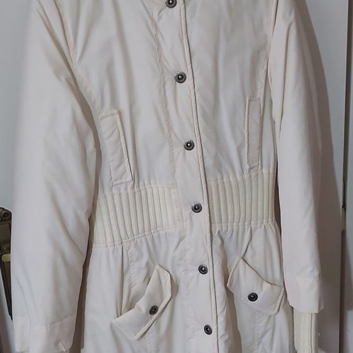 Pink Woman women's long ecru jacket used with zipper and studs
