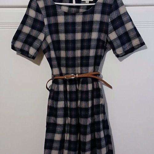 Mini dress Yumi London blue check with white lace hem like new size 40