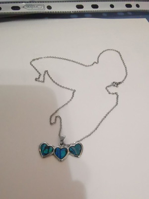 Necklace new women's with mother of pearl and 45 cm steel chain, blue