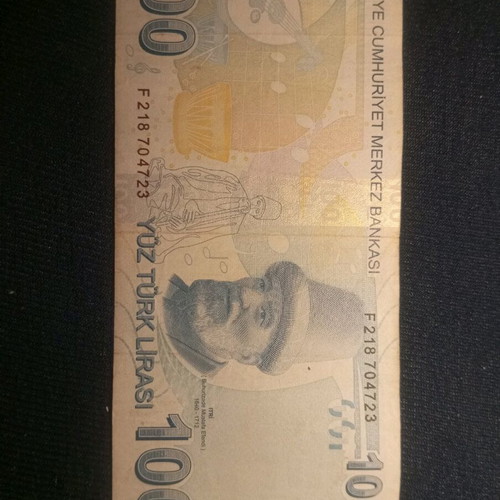 Turkish lira used, 100, in good condition