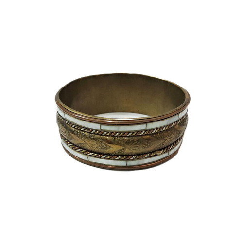 Vintage brass bracelet used with mother of pearl inlays