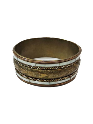 Vintage brass bracelet used with mother of pearl inlays