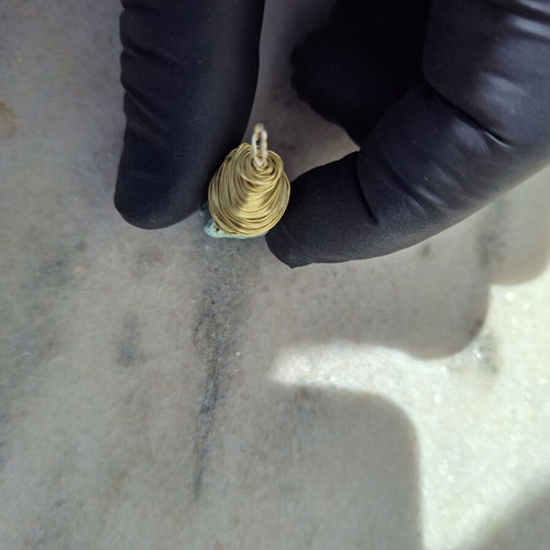 Handmade Turquoise Stone Pendant with Brass Wire