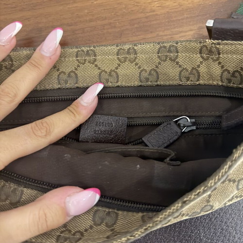 Gucci canvas messenger bag used, beige and brown crossbody