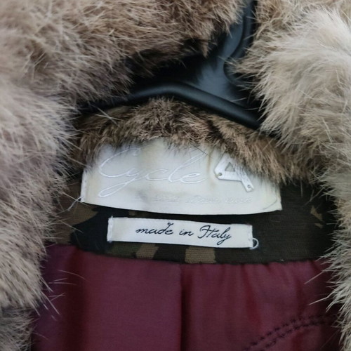 Cycle coat jacket used green khaki with natural fur collar