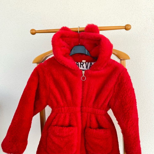 Fur girls' coat like new, red, size 116 cm