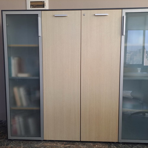 Office furniture set used, corner desk with 3 chairs and storage