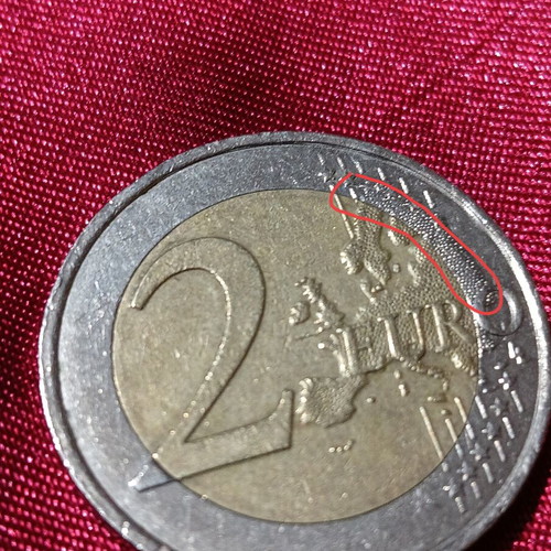 2 Euro Coin France 2014 used with multiple errors