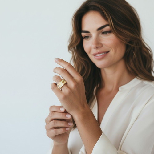 Rebecca Mon Amour wide gold-plated cream enamel ring
