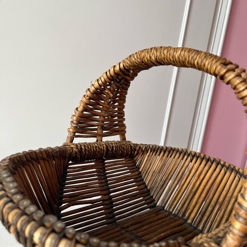 Vintage handmade basket from natural bamboo and rattan used