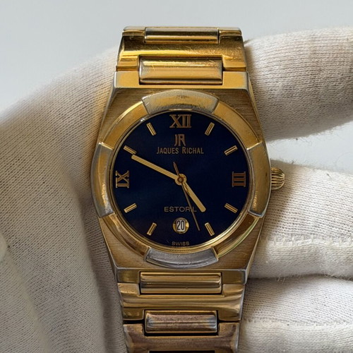 Jaques Richal Estoril 18K Swiss watch used, blue and gold