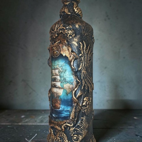 Handmade decorative bottle with nautical theme