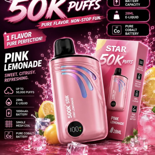 Q50 Star 50K Puffs Disposable Vape, 28ml Pink Lemonade