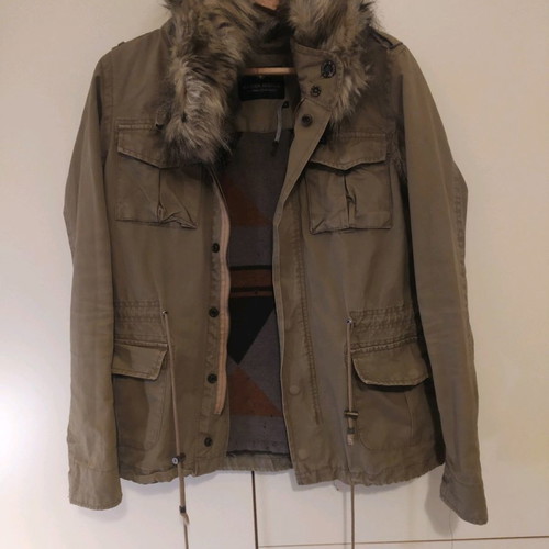 Maison Scotch women's military jacket used, green with detachable fur collar