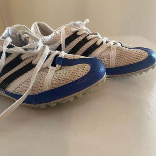 Adidas spikes sprint shoes size 38.5 like new white blue