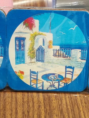 Coasters pack of 6 with Greek island theme new