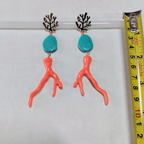 Mango statement dangle earrings faux coral turquoise and orange, like new