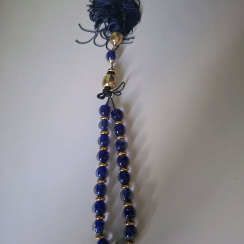 Handmade worry beads with blue glass beads and gold details new