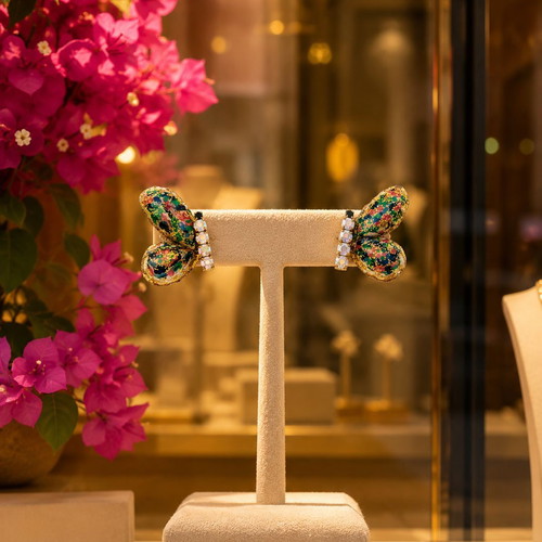 Handmade earrings made of polymer clay and liquid glass, hand-painted and with zirconia