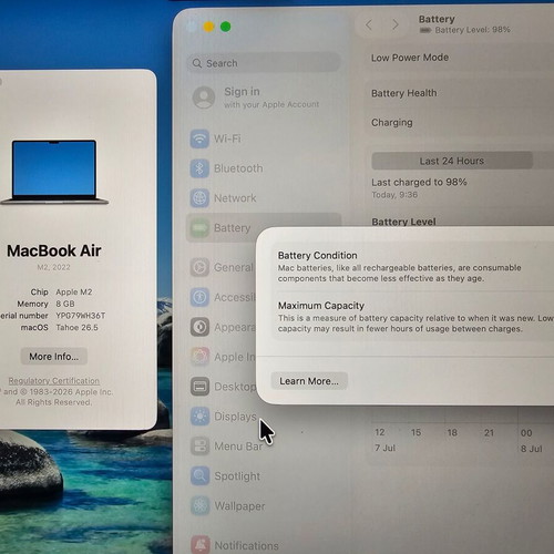MacBook Air 13.6" M2 (2022) used, 8GB RAM, 256GB SSD, Space Gray, screen defect