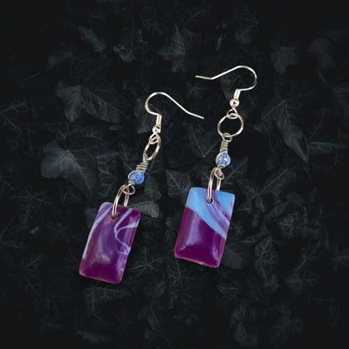 Square Earrings Purple-Blue New Handmade Hypoallergenic Recycled