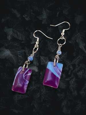 Square Earrings Purple-Blue New Handmade Hypoallergenic Recycled