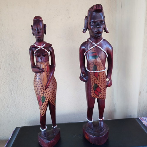 African wooden statues Maasai couple like new, hand-carved