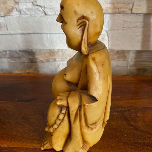 Laughing Buddha decorative statue like new with expressive carving and patina