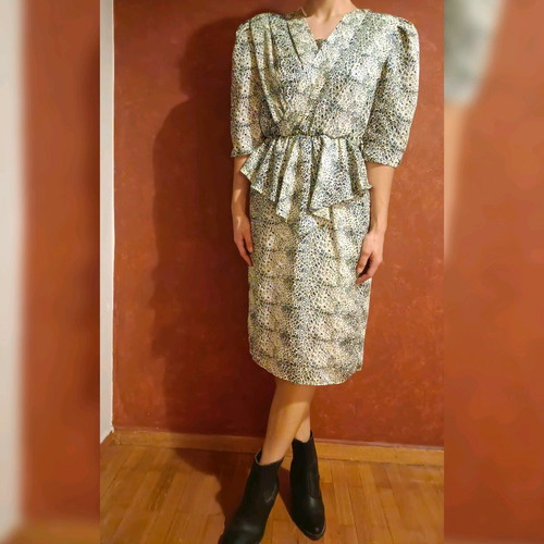 Vintage animal print dress used, satin fabric, 80s, Canda