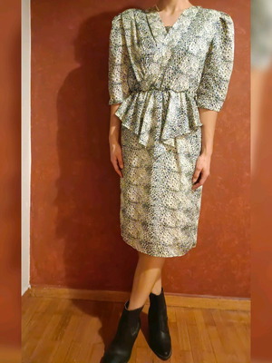 Vintage animal print dress used, satin fabric, 80s, Canda