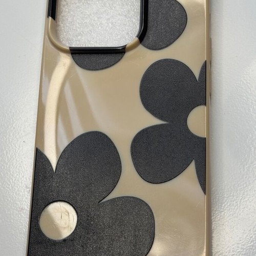 iPhone 15 Pro case used cream beige with black flowers