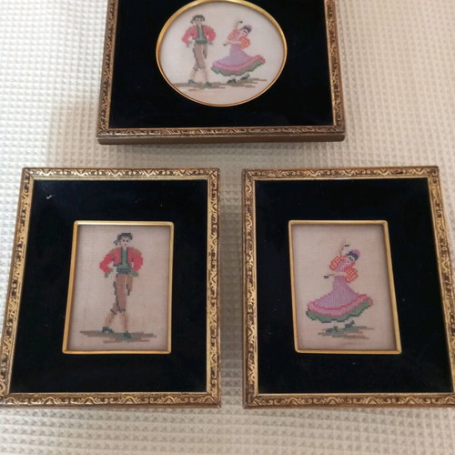 Frames used, set of three embroidered, sizes 0.17x0.15 and 0.20x0.20