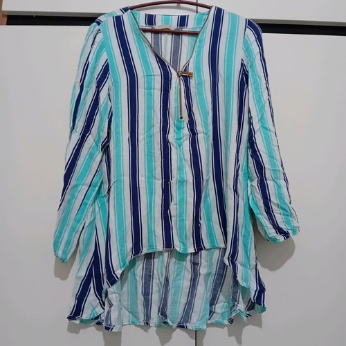 Dejavu blouse like new, 100% cotton, white and blue, size S