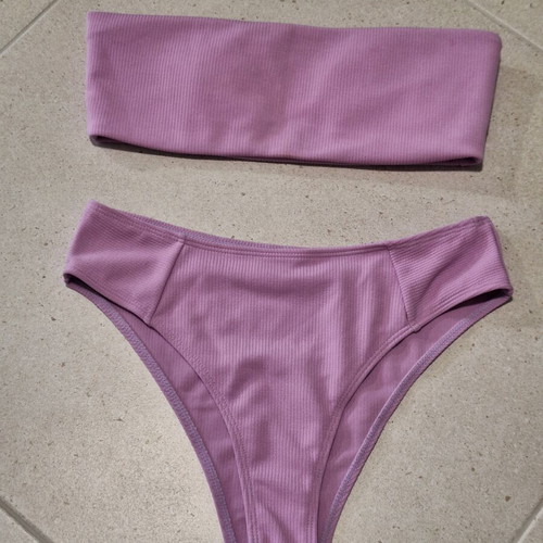 Decoro Ribbed Lilac Bandeau Bikini Set Size M like new