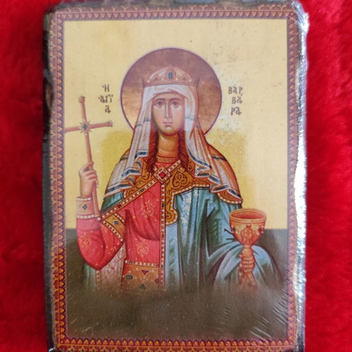 Small Byzantine icon of Saint Barbara new, wood print