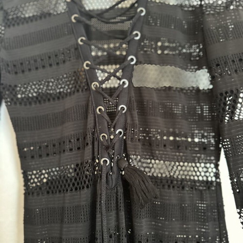 SugarFree black long knitted dress with laces, like new