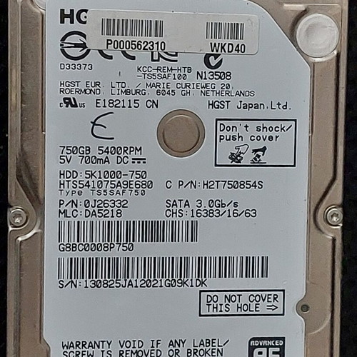 HGST (Hitachi) HDD 2.5" 750GB internal hard drive