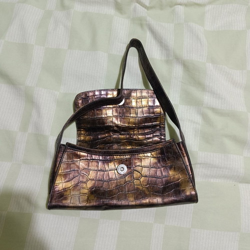Vintage Estel shoulder bag used, bronze croc-embossed effect