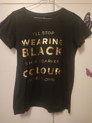 Stradivarius women's T-shirt black and gold, like new, size L