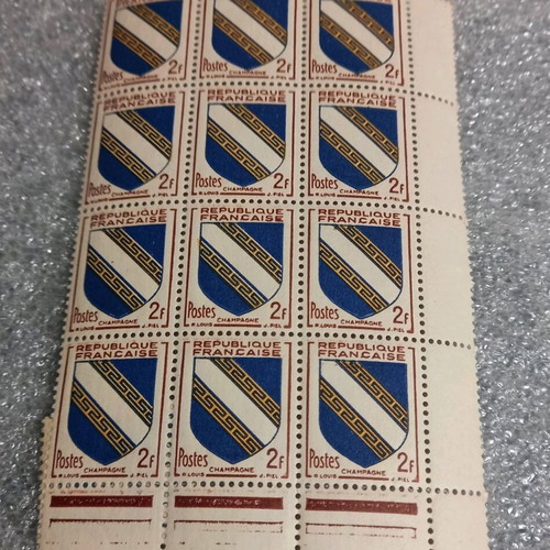 France 1953 Champagne Coat of Arms stamps, 12 mint condition