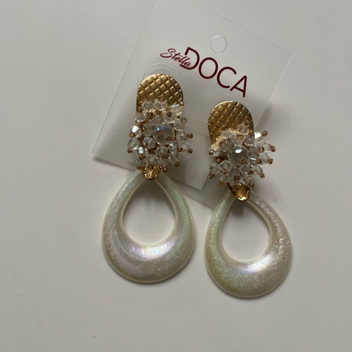 Doca women's formal earrings new, white and gold