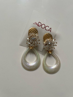 Doca women's formal earrings new, white and gold