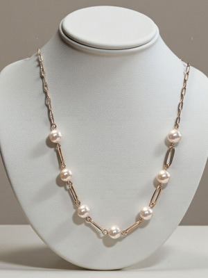 Ατσάλινο επιχρυσωμένο κολιέ με πέρλες Swarovski 45εκ καινούργιο