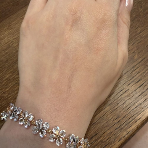 Bracelet with zirconia flowers, new, two-tone steel