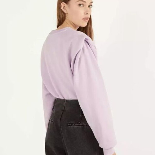 Bershka Μπλούζα φούτερ καινούργιο medium μωβ με έντονους ώμους και βάτες