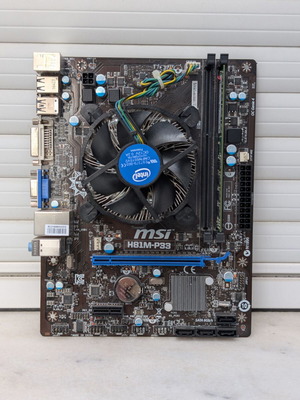 MSI H81M-P33 motherboard set with Intel Pentium G3260, 4GB RAM, OEM cooler used