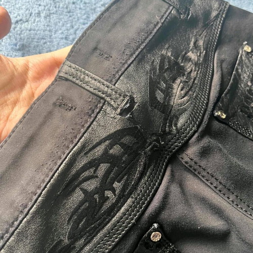 Black pants used with leatherette details, size S