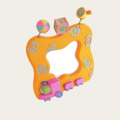 Children's orange photo frame used, size 6x6cm