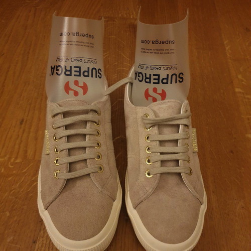 Superga beige suede sneakers new, size 39, with laces and ribbons